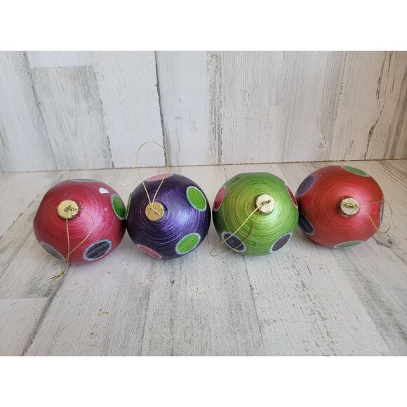 Polka dot glitter ball ornament Xmas set green red purple - Picture 4 of 5